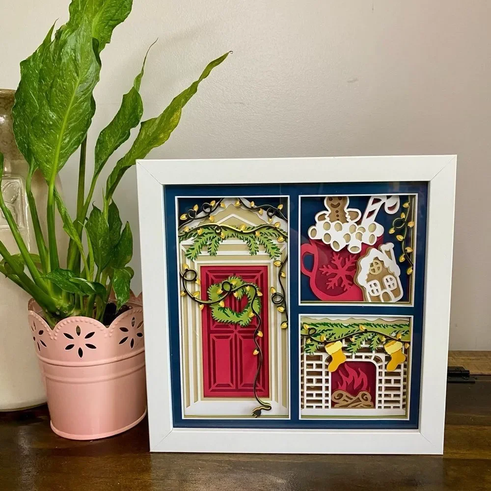 3D Christmas Door & Fireplace Shadowbox